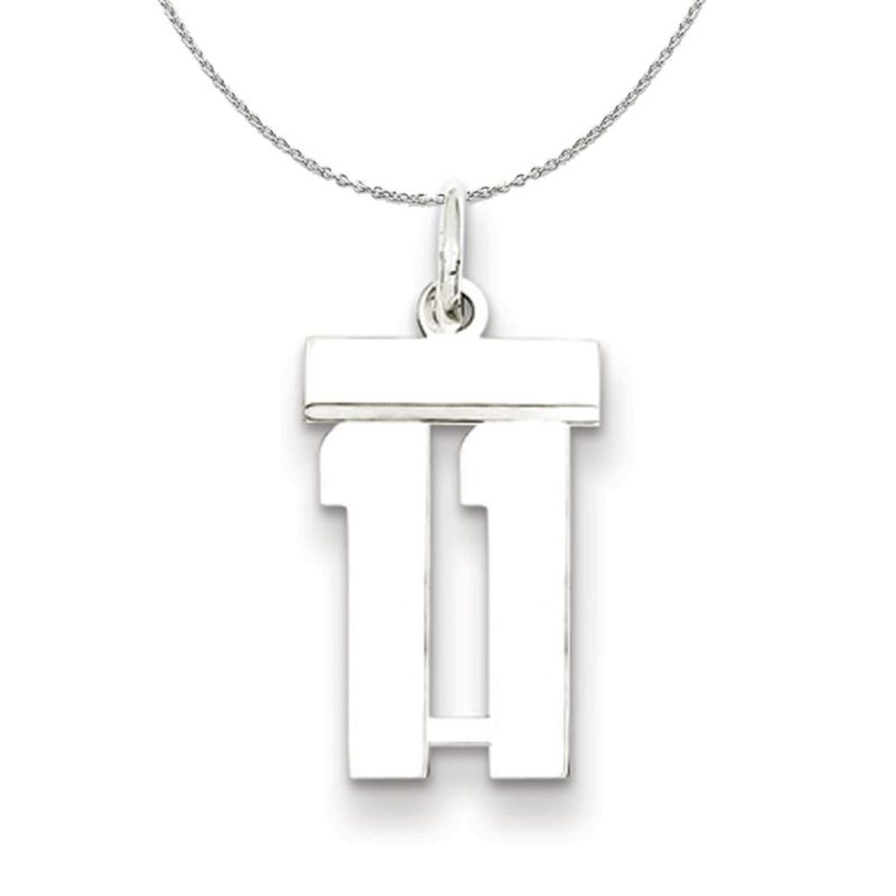 Silver, Athletic Collection Medium Polished Number 11 Necklace - 16 In